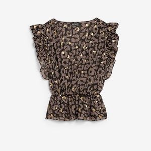EXPRESS Metallic Leopard Print Ruffle Sleeve Tank